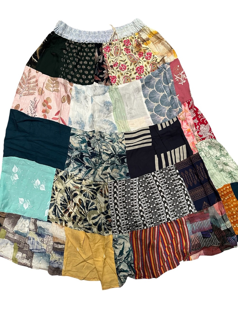 Boho Patchwork Maxi Skirt - Multicolor.  TURQ